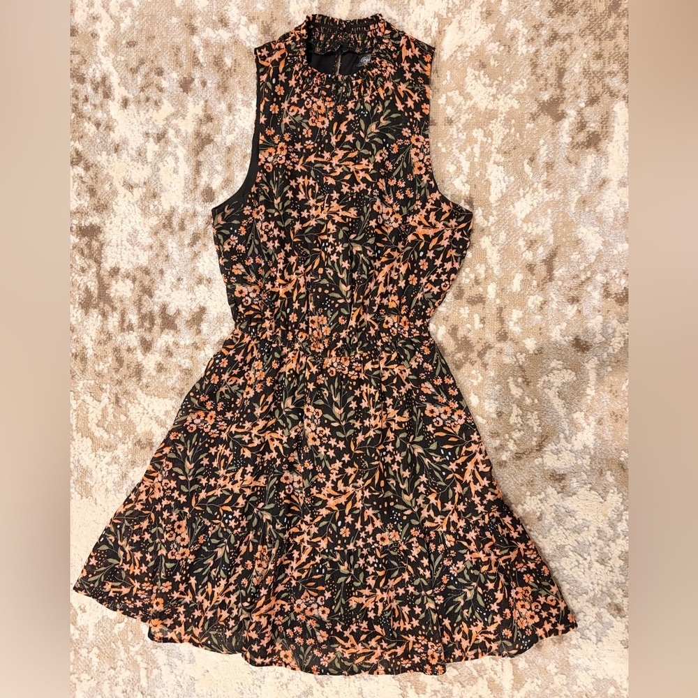 Crystal Doll Black and Orange Floral Dress